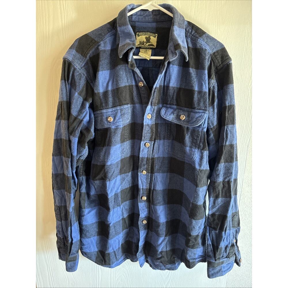 Field & Stream - Blue And Black Checkered Flannel Shirt - Size Large Tall